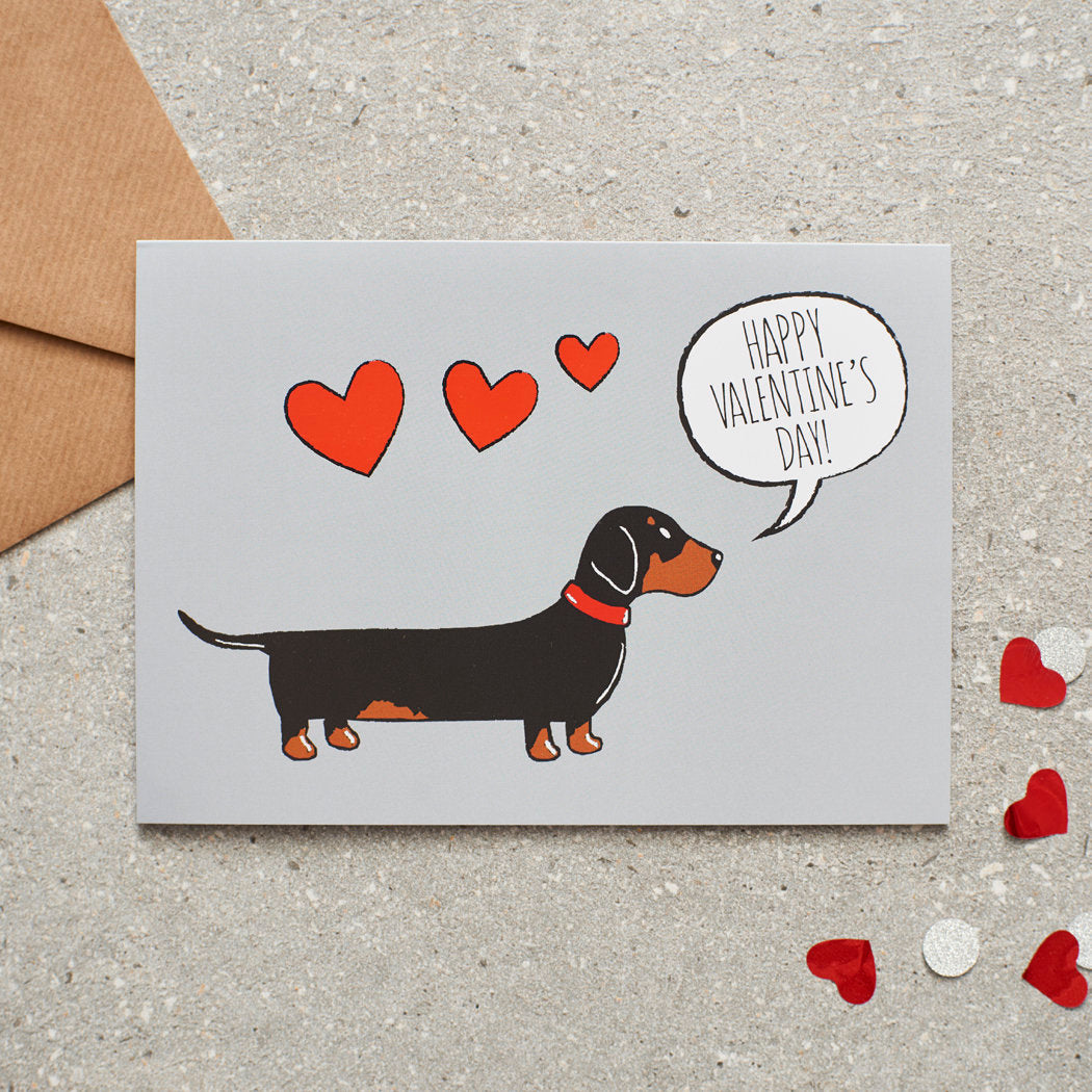 Dachshund Valentine's Day card — illustrated dog lover greeting card by Sweet William Designs