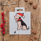 Airedale / Lakeland / Welsh Terrier Christmas decoration on backing card — wooden dog decoration with Father Christmas hat and jingle bell collar, festive dog lover gift by Sweet William Designs
