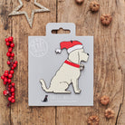 Apricot Cockapoo / Labradoodle Christmas decoration on backing card — wooden dog decoration with Father Christmas hat and jingle bell collar, festive dog lover gift by Sweet William Designs