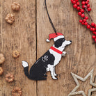 Personalised Border Collie Christmas decoration with name — wooden dog decoration with Father Christmas hat and jingle bell collar, thoughtful dog lover gift by Sweet William Designs