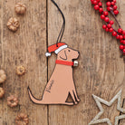 Personalised Fox Red Labrador Christmas decoration with name — wooden dog decoration with Father Christmas hat and jingle bell collar, thoughtful dog lover gift by Sweet William Designs