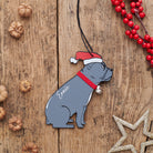 Personalised French Bulldog Christmas decoration with name — wooden dog decoration with Father Christmas hat and jingle bell collar, thoughtful dog lover gift by Sweet William Designs