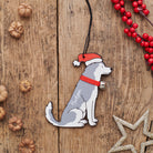 Personalised Husky Christmas decoration with name — wooden dog decoration with Father Christmas hat and jingle bell collar, thoughtful dog lover gift by Sweet William Designs