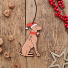 Personalised Vizsla Christmas decoration with name — wooden dog decoration with Father Christmas hat and jingle bell collar, thoughtful dog lover gift by Sweet William Designs