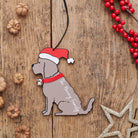 Personalised Chocolate Cockapoo / Labradoodle Christmas decoration with custom message — wooden dog decoration with Father Christmas hat and jingle bell collar by Sweet William Designs