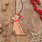 Personalised Fox Red Labrador Christmas decoration with custom message — wooden dog decoration with Father Christmas hat and jingle bell collar by Sweet William Designs 