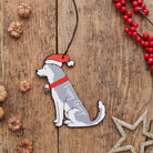Personalised Husky Christmas decoration with custom message — wooden dog decoration with Father Christmas hat and jingle bell collar by Sweet William Designs