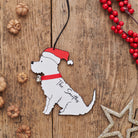 Personalised Westie Christmas decoration with custom message — wooden dog decoration with Father Christmas hat and jingle bell collar by Sweet William Designs