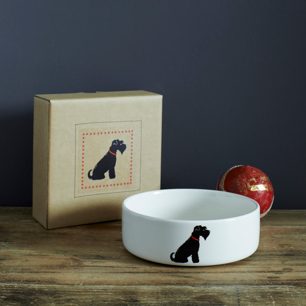 Black Schnauzer small dog bowl with kraft gift box — ceramic Schnauzer gift by Sweet William Designs