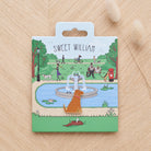 Fox Red Labrador enamel dog pin on Sweet William Designs park scene backing card — thoughtful gift for Fox Red Labrador lovers