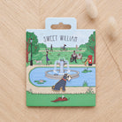 Grey Schnauzer enamel dog pin on Sweet William Designs park scene backing card — thoughtful gift for Grey Schnauzer lovers
