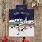 Basset Hound Christmas dog pin on festive village backing card — gold-plated enamel dog lover gift by Sweet William Designs