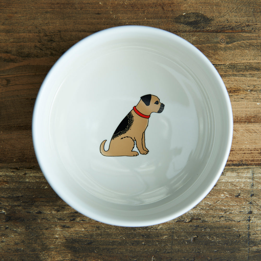 Inside view of Border Terrier dog bowl — ceramic bowl with Border Terrier illustration on the inside, dishwasher and microwave safe