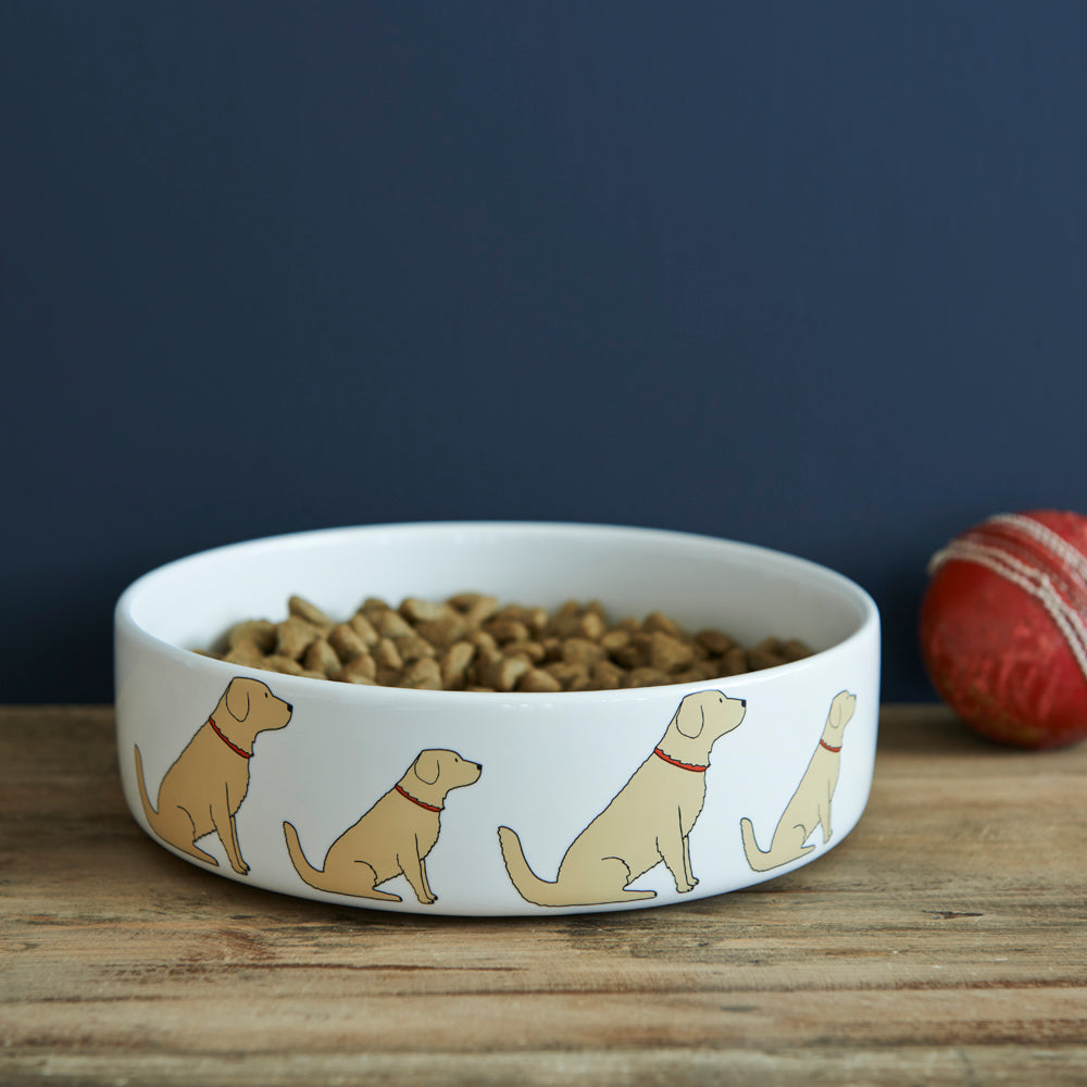 Golden Retriever dog bowl with signature illustration — ceramic dog lover gift by Sweet William Designs