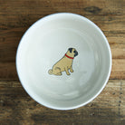 Inside view of Pug dog bowl — ceramic bowl with Pug illustration on the inside, dishwasher and microwave safe