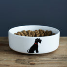 Black Schnauzer small dog bowl with single Schnauzer illustration — ceramic dog lover gift by Sweet William Designs