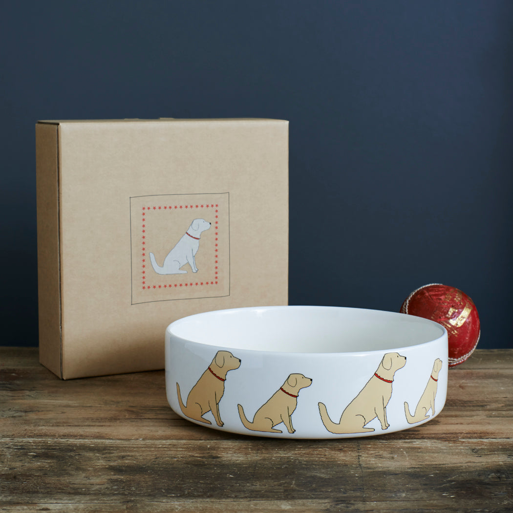 Golden Retriever ceramic dog bowl with kraft gift box — perfect gift for Golden Retriever lovers by Sweet William Designs