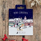 Jack Russell Christmas dog pin on festive village backing card — gold-plated enamel dog lover gift by Sweet William Designs