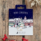 Westie Christmas dog pin on festive village backing card — gold-plated enamel dog lover gift by Sweet William Designs
