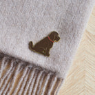 Chocolate Cockapoo / Labradoodle enamel pin styled on a wool scarf, a thoughtful gift for Chocolate Cockapoo / Labradoodle lovers by Sweet William Designs