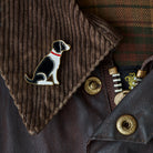 Black & White Springer Spaniel enamel pin styled on a corduroy jacket collar — gold-plated dog pin, perfect gift for dog lovers