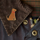 Fox Red Labrador enamel pin styled on a corduroy jacket collar — gold-plated dog pin, perfect gift for dog lovers