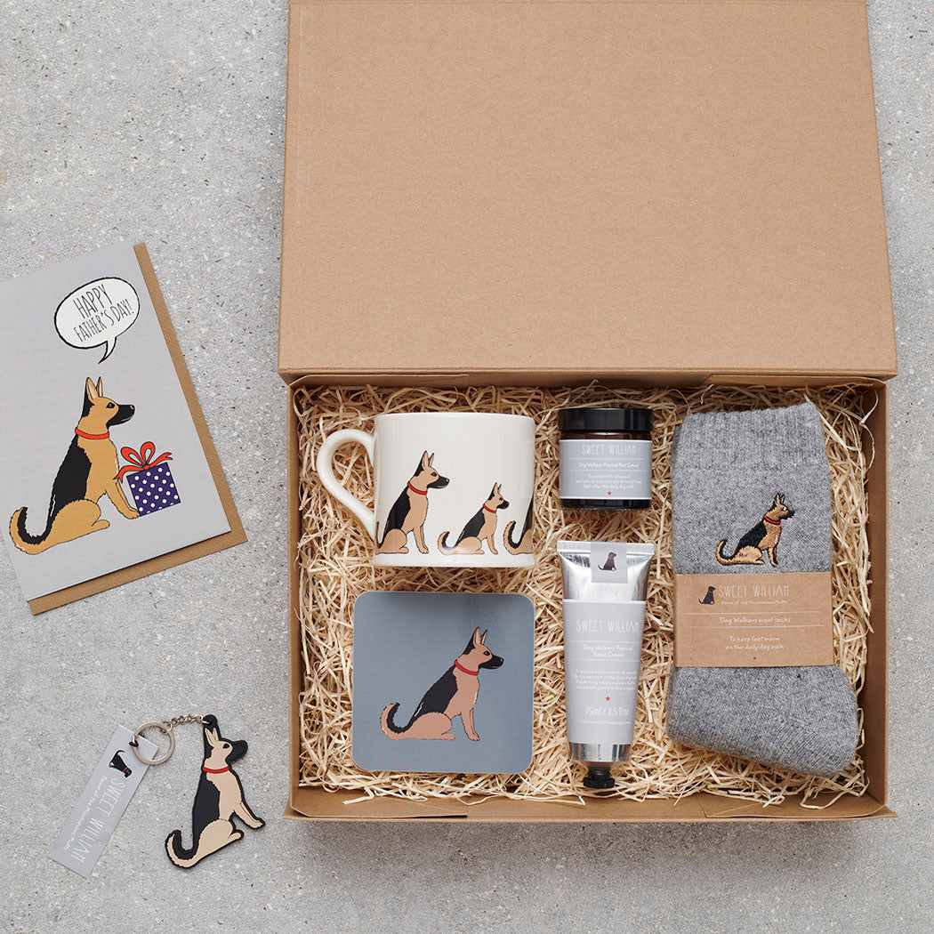 Father's Day hamper featuring German Shepherd socks — thoughtful dog lover gift set by Sweet William Designs