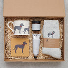 Lurcher Father's Day gift hamper featuring card, mug, coaster and keyring — thoughtful dog lover gift set by Sweet William Designs