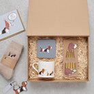 Basset Hound gift hamper featuring bookmark, mug, coaster, socks and keyring — thoughtful dog lover gift set by Sweet William Designs