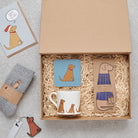 Fox Red Labrador gift hamper featuring bookmark, mug, coaster, socks and keyring — thoughtful dog lover gift set by Sweet William Designs