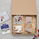 Basset Hound Christmas gift hamper featuring decoration, mug, socks and greeting cards — thoughtful dog lover gift set by Sweet William Designs