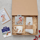 Golden Cocker Spaniel Christmas gift hamper with a matching Golden Cocker Spaniel Christmas pin, socks, mug, Christmas decoration and greeting card by Sweet William Designs