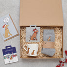 Vizsla Christmas gift hamper with a matching Vizsla Christmas pin, socks, mug, Christmas decoration and greeting card by Sweet William Designs
