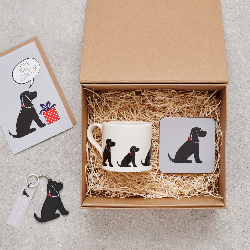 Cocker Spaniel (Black) Father's Day gift hamper — card, mug, coaster and keyring in gift box, dog lover gift by Sweet William Designs
