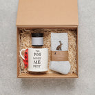 Hare lover gift hamper with hare wool socks, 'The Dog Loves Me Best' mug and Dog Walker Revival foot cream – a thoughtful hare lover gift by Sweet William Designs