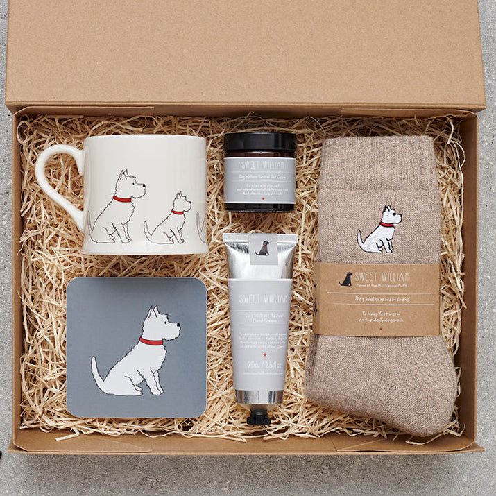 Westie gift hamper featuring coaster and matching mug — thoughtful dog lover gift set by Sweet William Designs