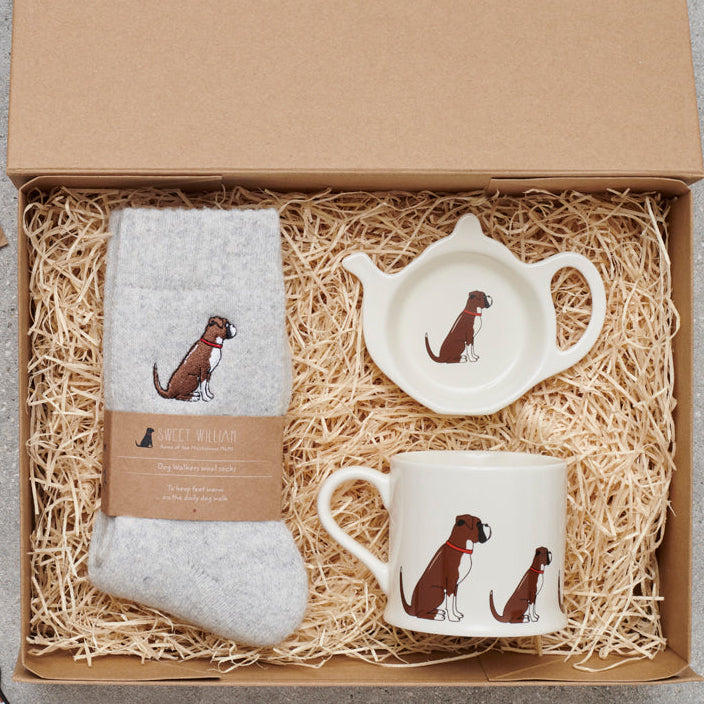 Boxer gift hamper featuring personalised Boxer keyring — thoughtful dog lover gift set by Sweet William Designs
