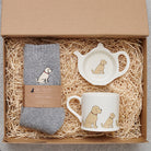 Apricot Cockapoo / Labradoodle gift hamper featuring teabag dish, mug & socks — thoughtful dog lover gift set by Sweet William Designs