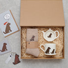 Chocolate Cockapoo / Labradoodle gift hamper featuring personalised Chocolate Cockapoo / Labradoodle keyring — thoughtful dog lover gift set by Sweet William Designs