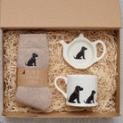 Black Cocker Spaniel gift hamper featuring teabag dish, mug & socks — thoughtful dog lover gift set by Sweet William Designs