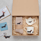 Dachshund gift hamper featuring personalised Dachshund keyring — thoughtful dog lover gift set by Sweet William Designs