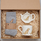 Golden Retriever gift hamper featuring teabag dish, mug & socks — thoughtful dog lover gift set by Sweet William Designs