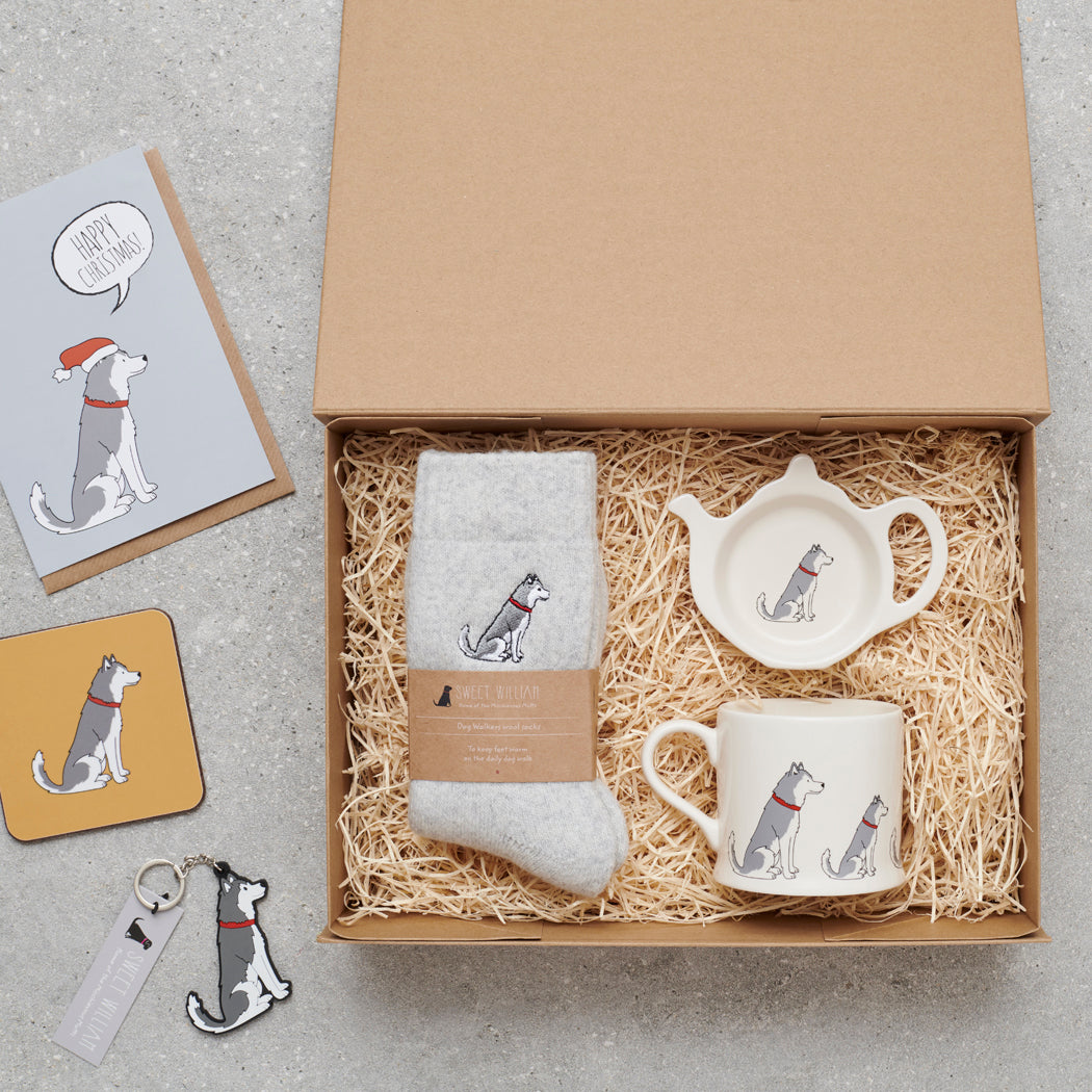 Husky / Malamute gift hamper featuring personalised Husky / Malamute keyring — thoughtful dog lover gift set by Sweet William Designs