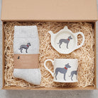 Lurcher gift hamper featuring teabag dish, mug & socks — thoughtful dog lover gift set by Sweet William Designs
