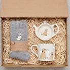 Yellow Labrador gift hamper featuring teabag dish, mug & socks — thoughtful dog lover gift set by Sweet William Designs