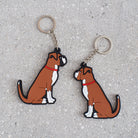 Boxer keyring showing both sides — double-sided PVC design with Sweet William's classic Boxer illustration