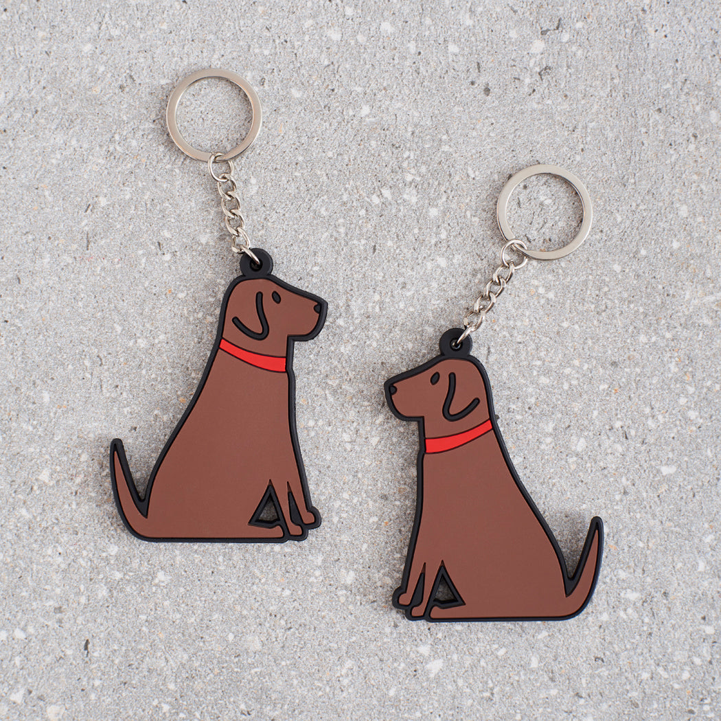 Chocolate Labrador keyring showing both sides — double-sided PVC design with Sweet William's classic illustration
