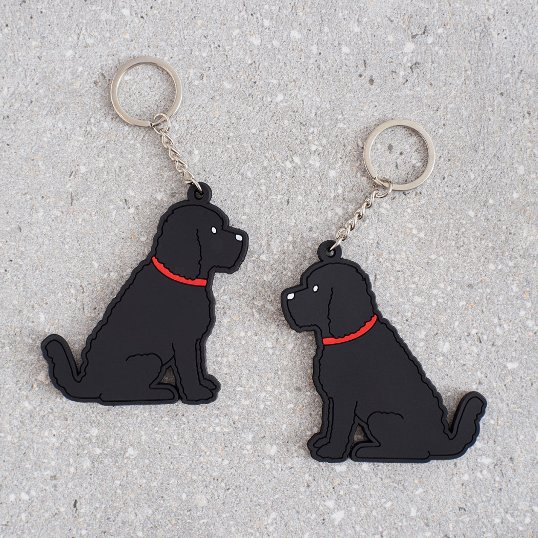 Black Cockapoo / Labradoodle keyring showing both sides — double-sided PVC design with Sweet William's classic illustration