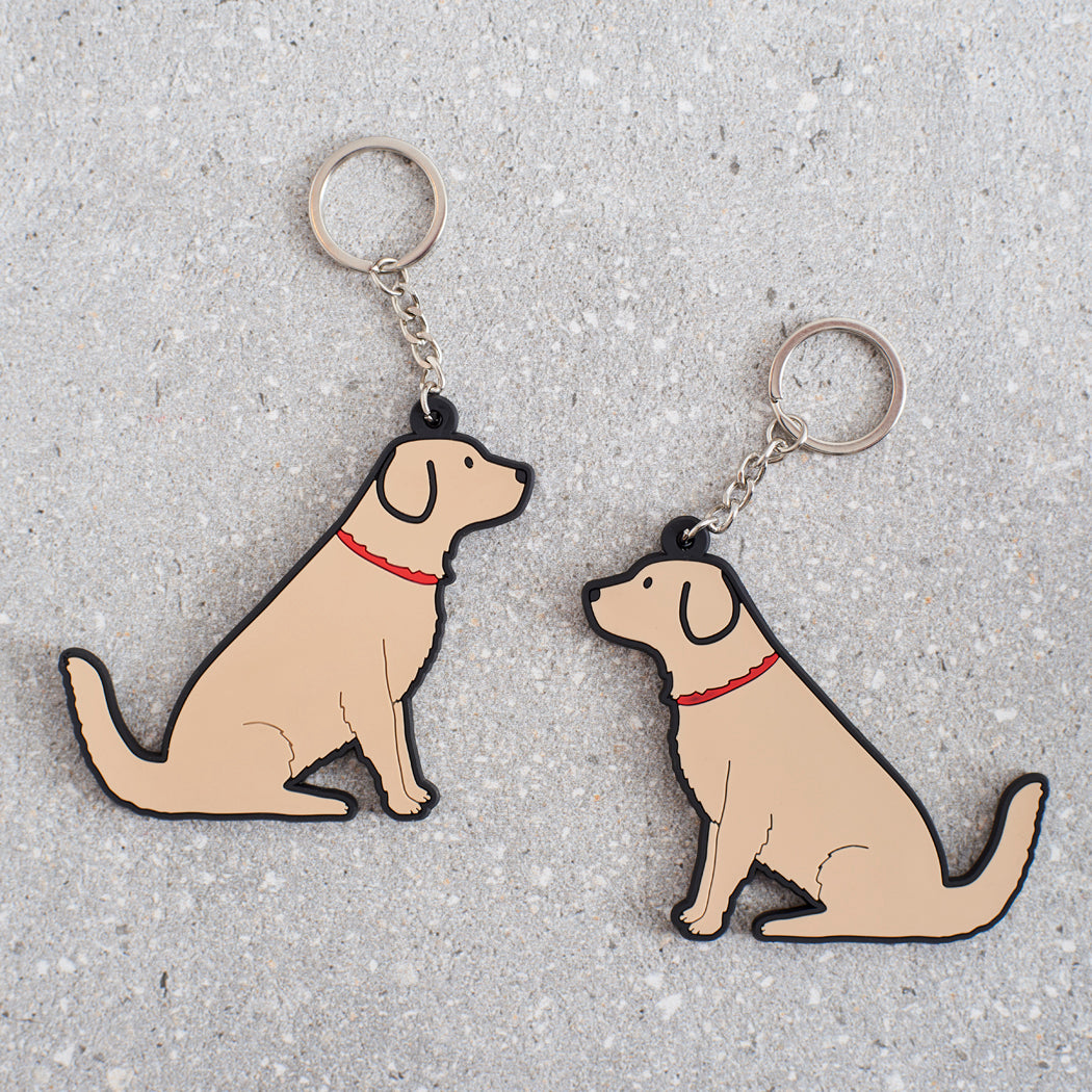 Golden Retriever keyring showing both sides — double-sided PVC design with Sweet William's classic illustration