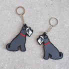 Grey Schnauzer keyring showing both sides — double-sided PVC with Sweet William's classic illustration
